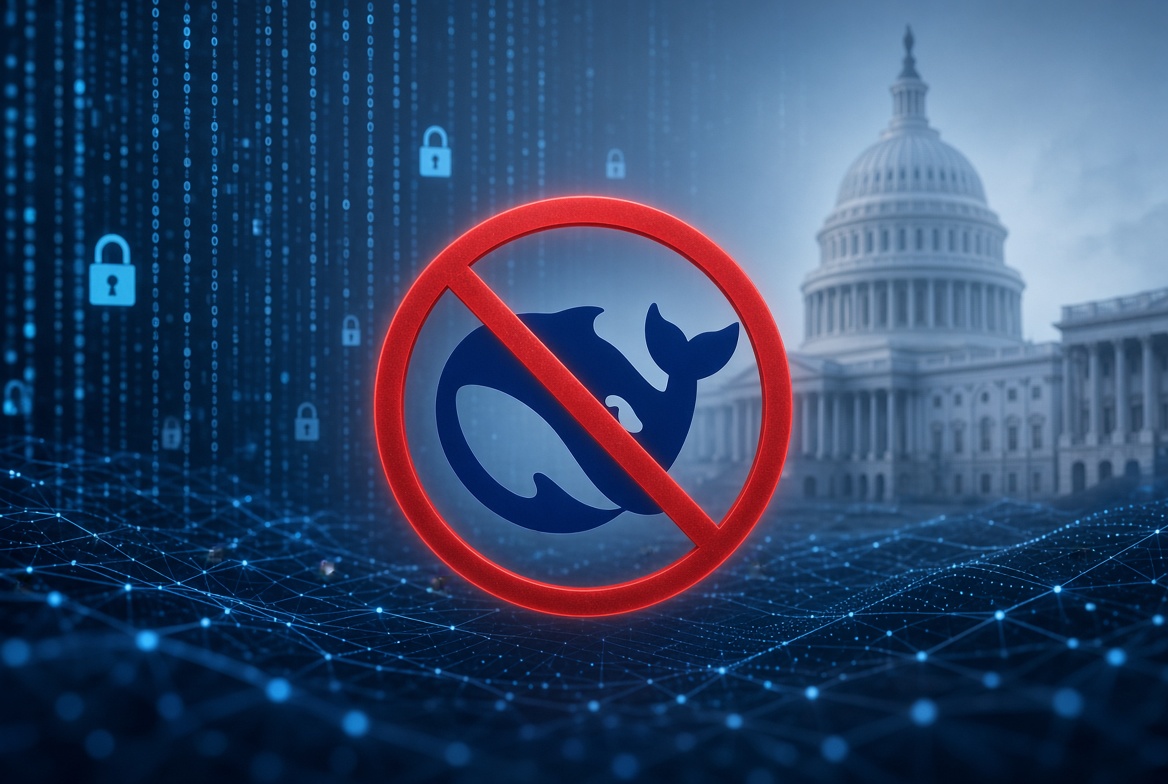 DHS federal agency cybersecurity monitoring operations center with DeepSeek AI ban notices